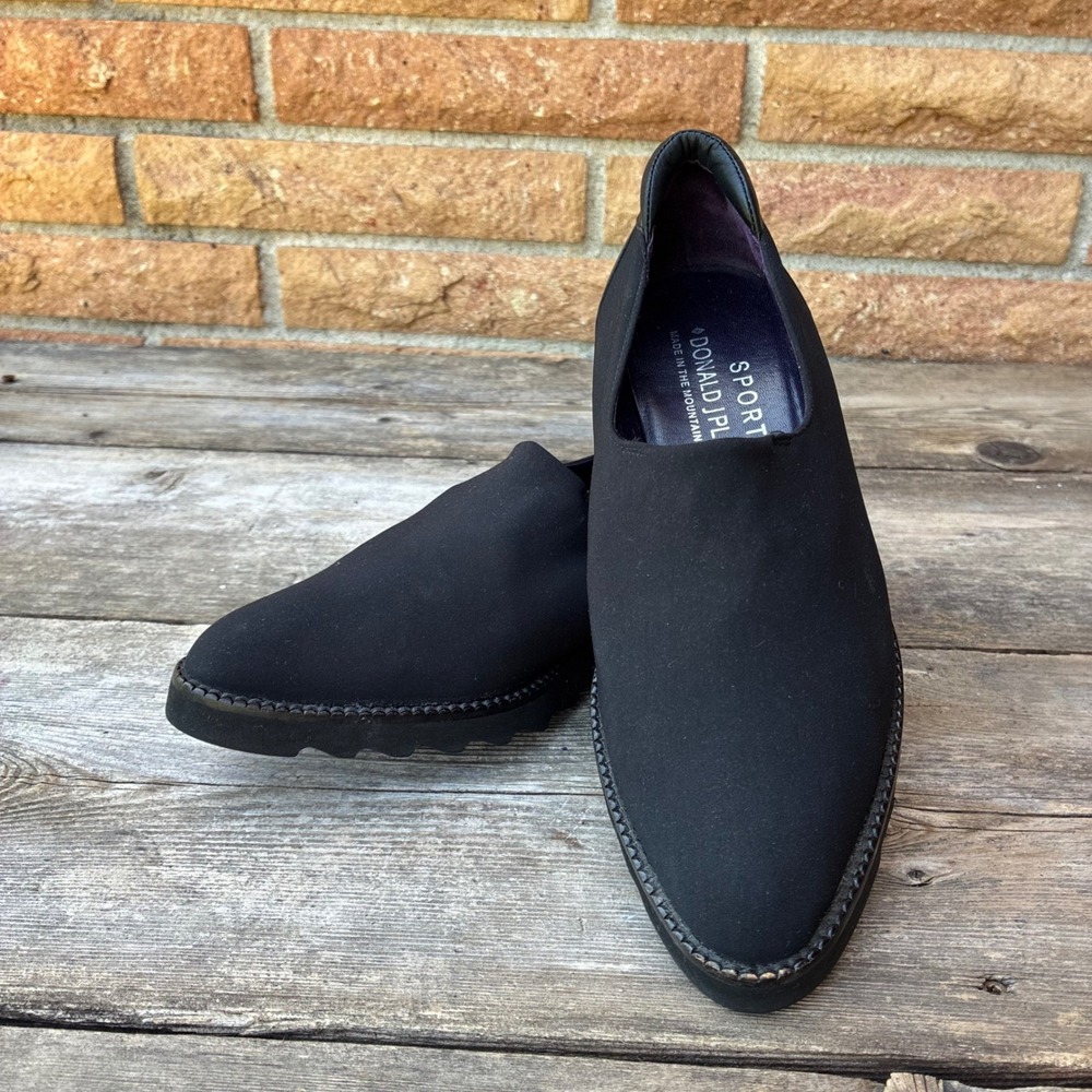 Donald J Pliner Sport Darsi Black Stretch Wedge SlipOn Loafers 6.5 Made In Italy